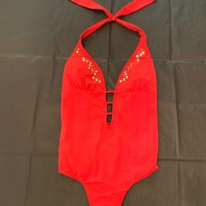 Guess red one piece swimsuit with gold details